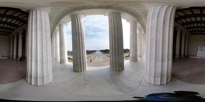 Inside the chamber, between the Ionic columns and the inscribed side walls
