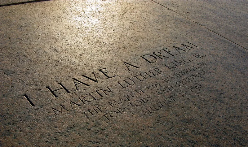 The step where the “I Have a Dream” marker is set into the stone